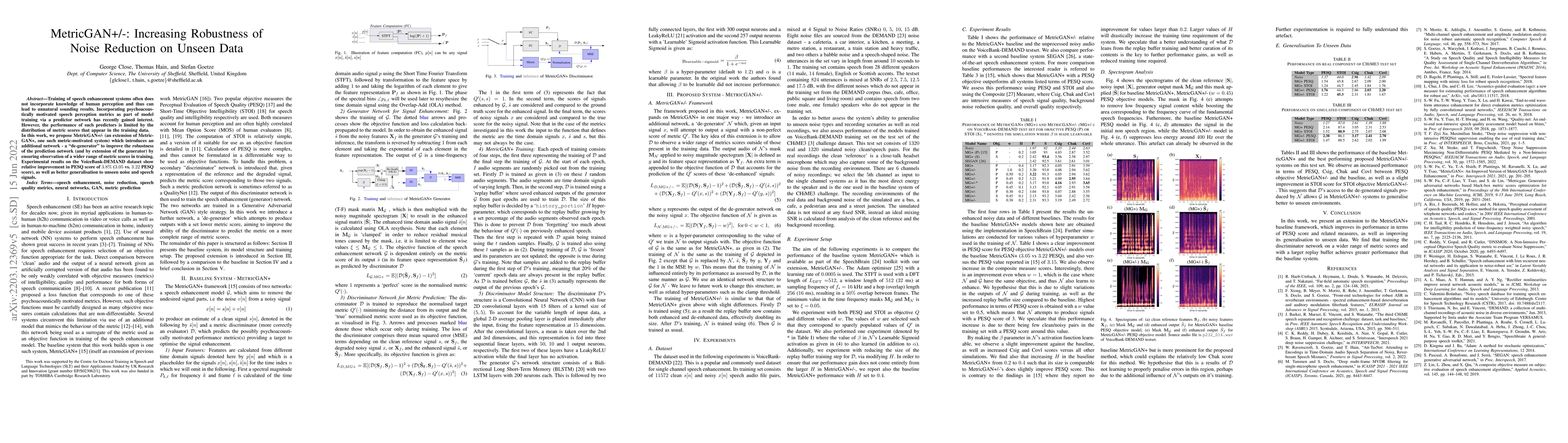 Thumbnail for MetricGAN+/-: Increasing Robustness of Noise Reduction on Unseen Data