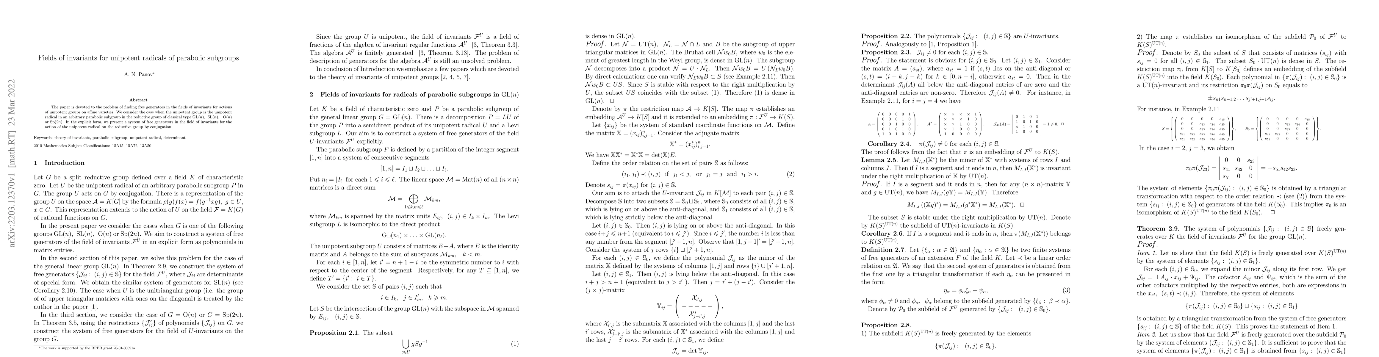 Thumbnail for Fields of invariants for unipotent radicals of parabolic subgroups