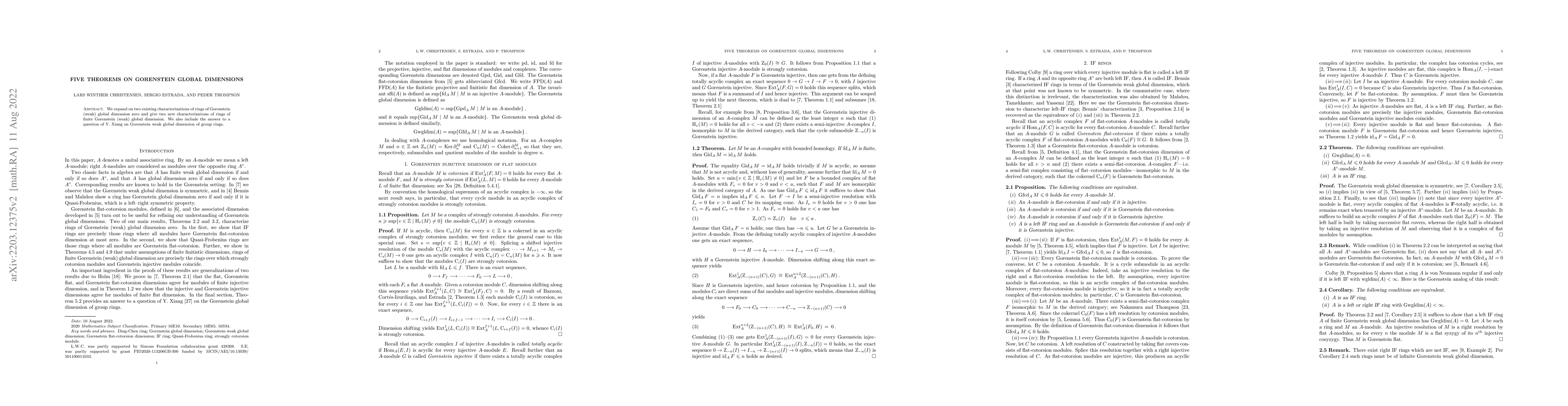 Thumbnail for Five theorems on Gorenstein global dimensions