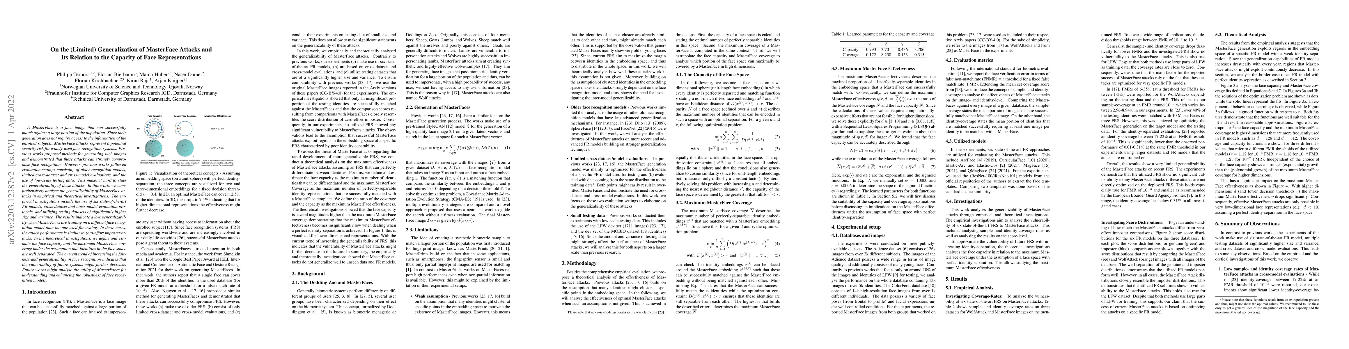 Thumbnail for On the (Limited) Generalization of MasterFace Attacks and Its Relation
  to the Capacity of Face Representations