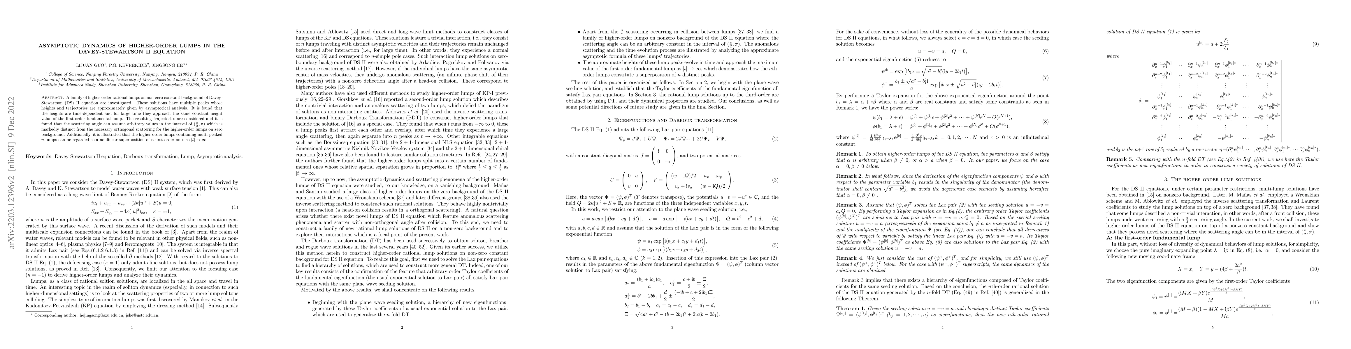 Thumbnail for Asymptotic dynamics of higher-order lumps in the Davey-Stewartson II
  equation