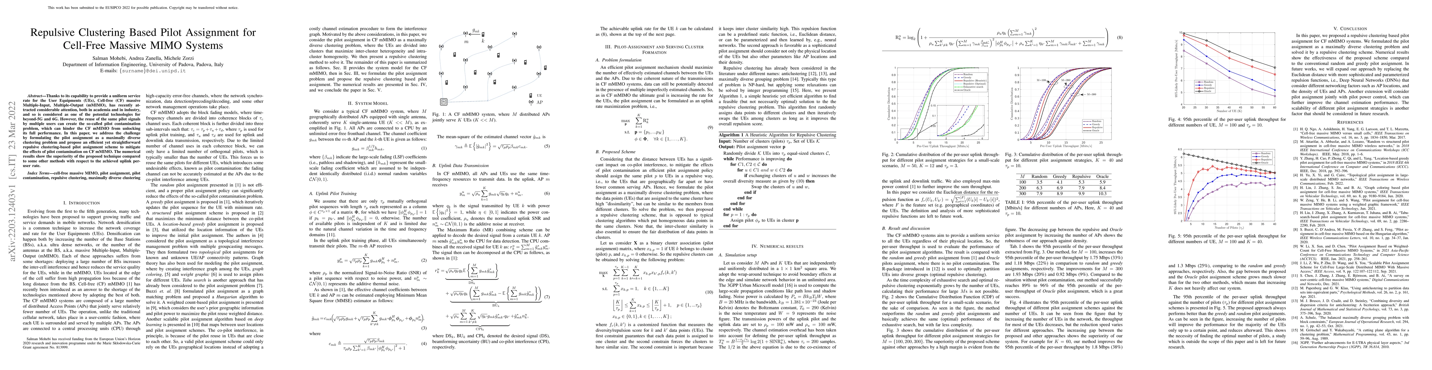 Thumbnail for Repulsive Clustering Based Pilot Assignment for Cell-Free Massive MIMO
  Systems