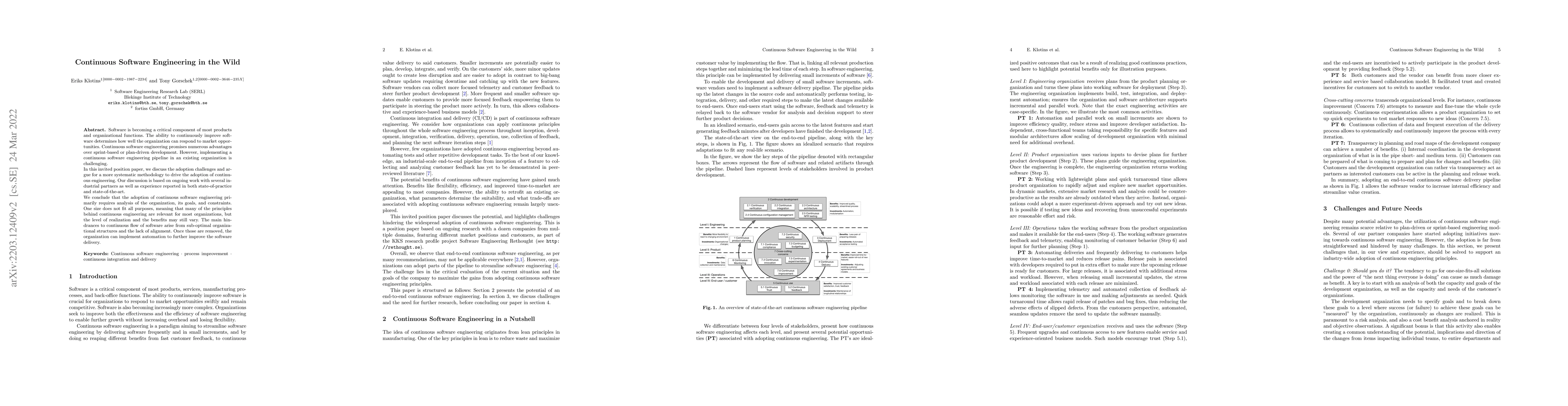 Thumbnail for Continuous Software Engineering in the Wild