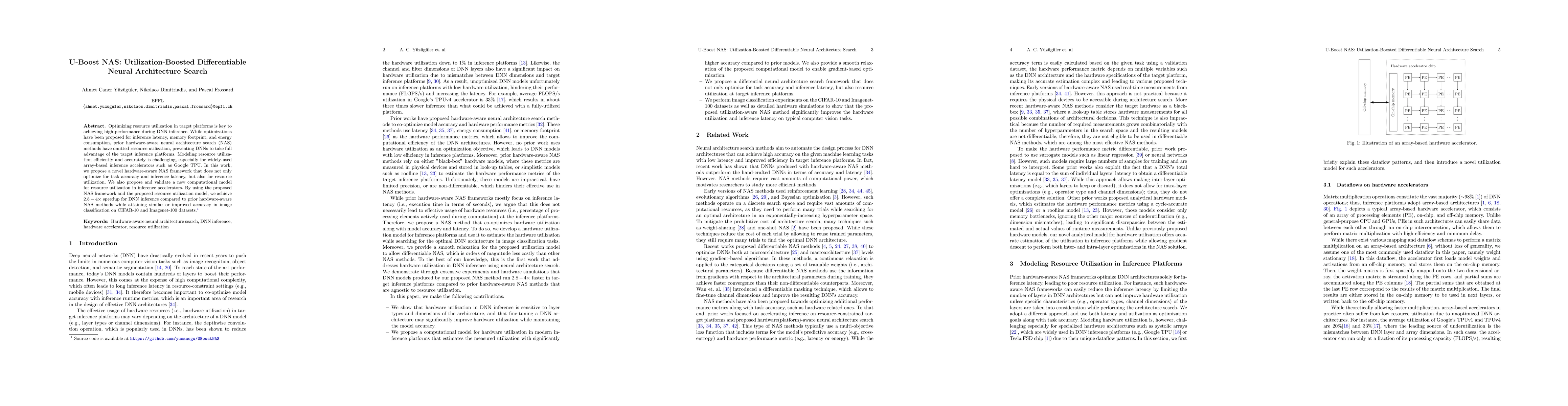 Thumbnail for U-Boost NAS: Utilization-Boosted Differentiable Neural Architecture
  Search