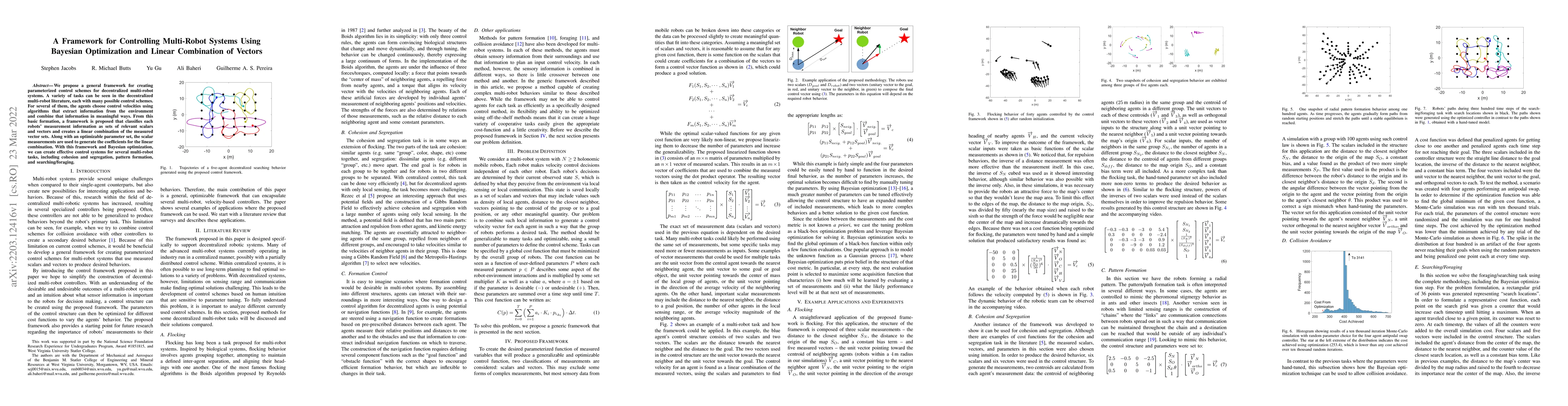 Thumbnail for A Framework for Controlling Multi-Robot Systems Using Bayesian
  Optimization and Linear Combination of Vectors