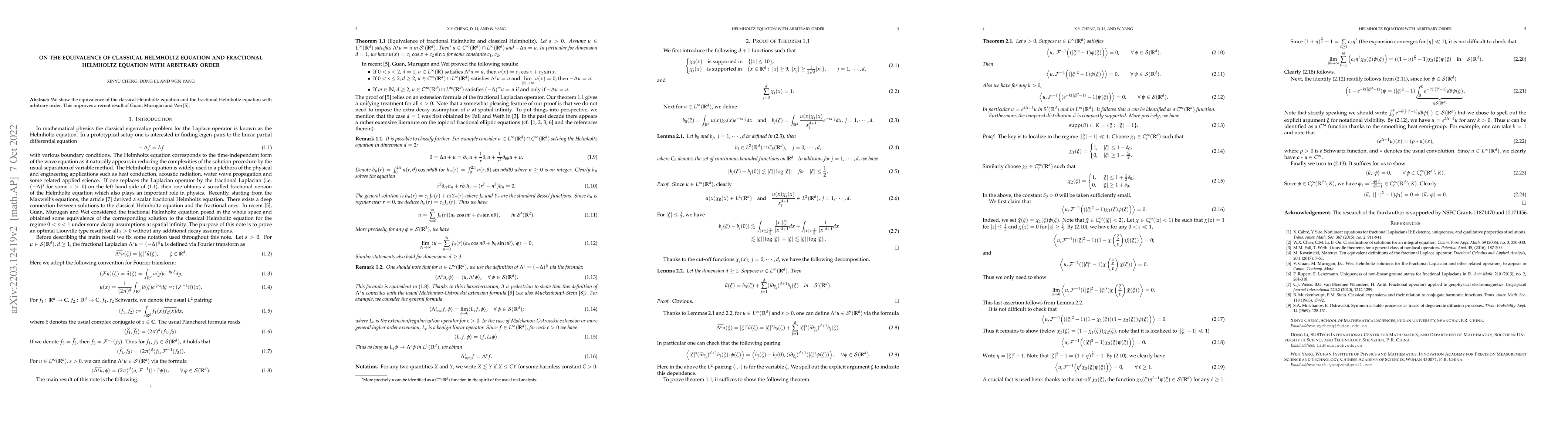 Thumbnail for On the equivalence of classical Helmholtz equation and fractional
  Helmholtz equation with arbitrary order
