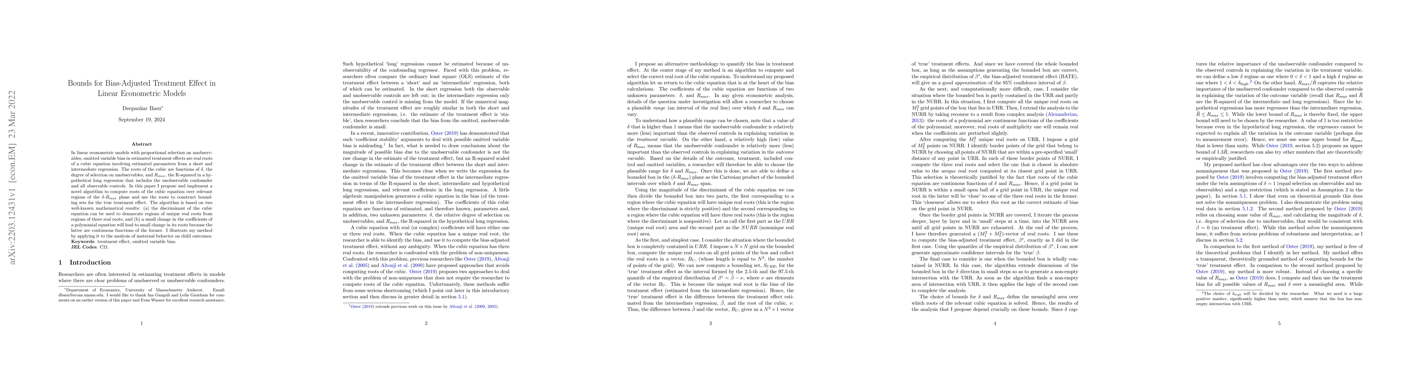Thumbnail for Bounds for Bias-Adjusted Treatment Effect in Linear Econometric Models