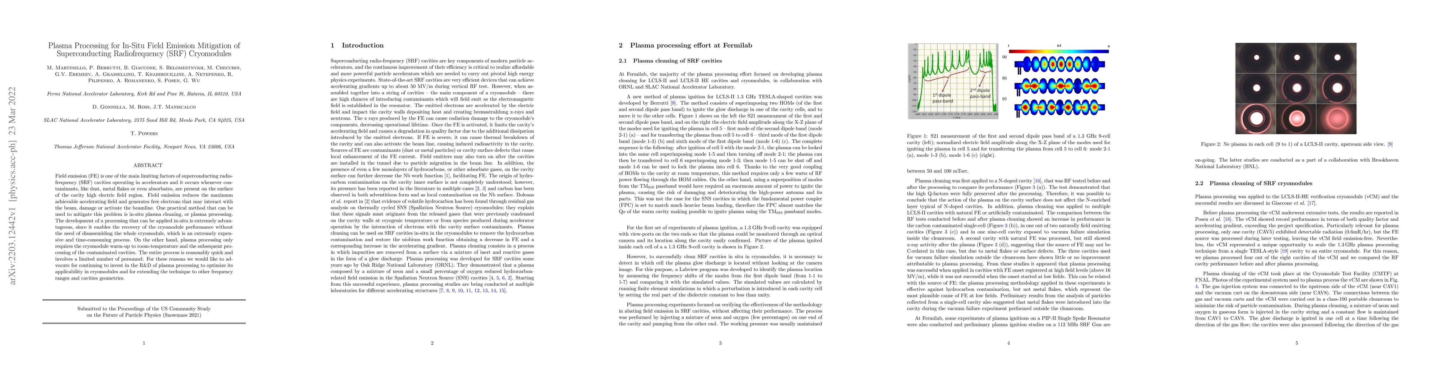 Thumbnail for Plasma Processing for In-Situ Field Emission Mitigation of
  Superconducting Radiofrequency (SRF) Cryomodules