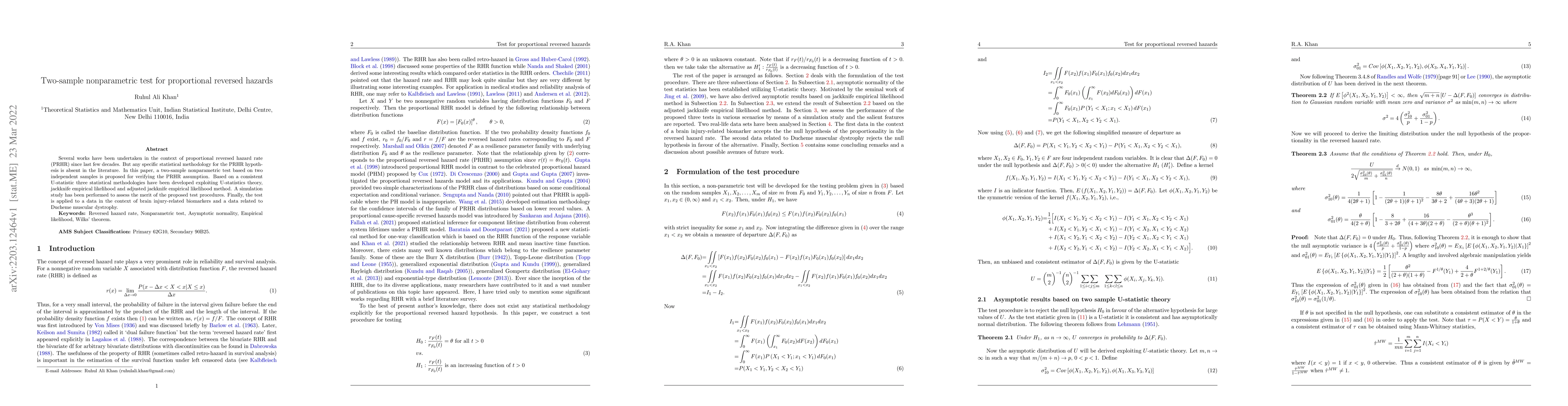 Thumbnail for Two-sample nonparametric test for proportional reversed hazards