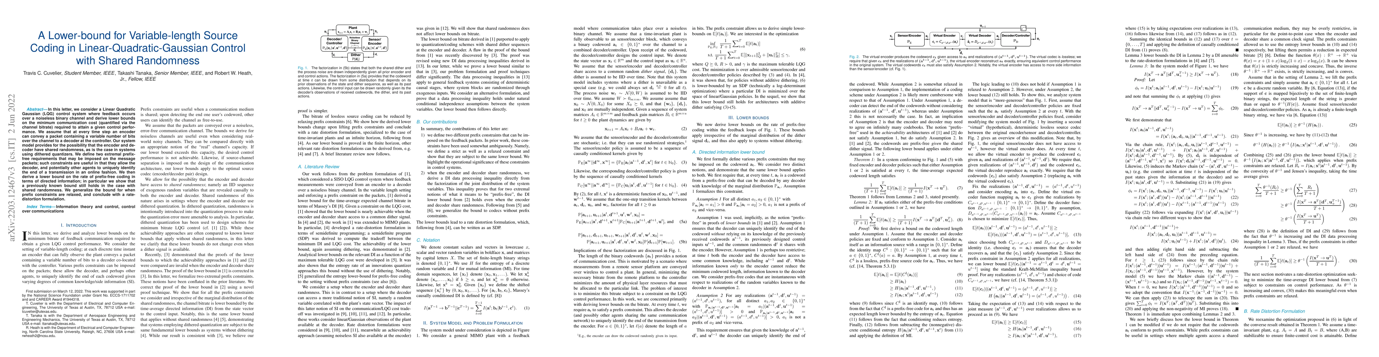Thumbnail for A Lower-bound for Variable-length Source Coding in
  Linear-Quadratic-Gaussian Control with Shared Randomness