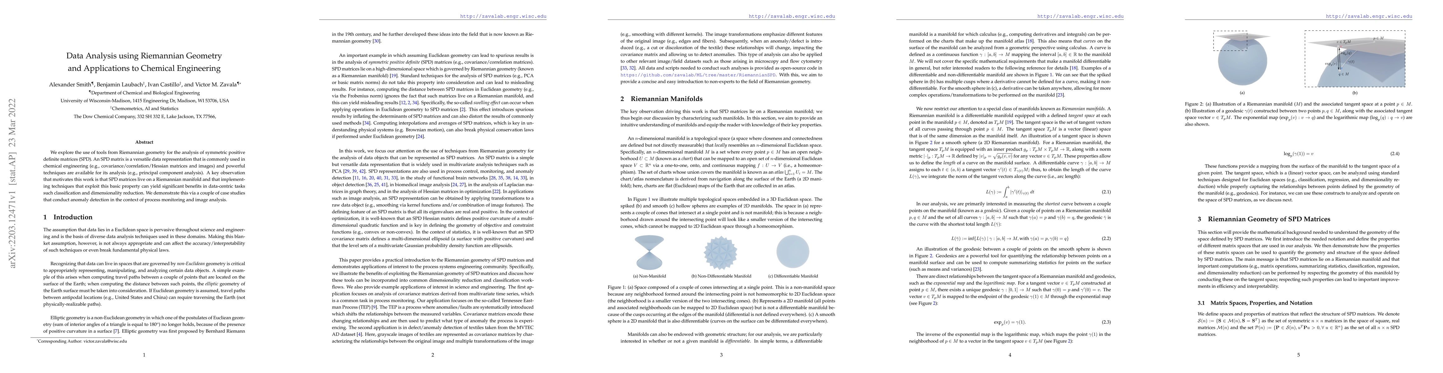 Thumbnail for Data Analysis using Riemannian Geometry and Applications to Chemical
  Engineering