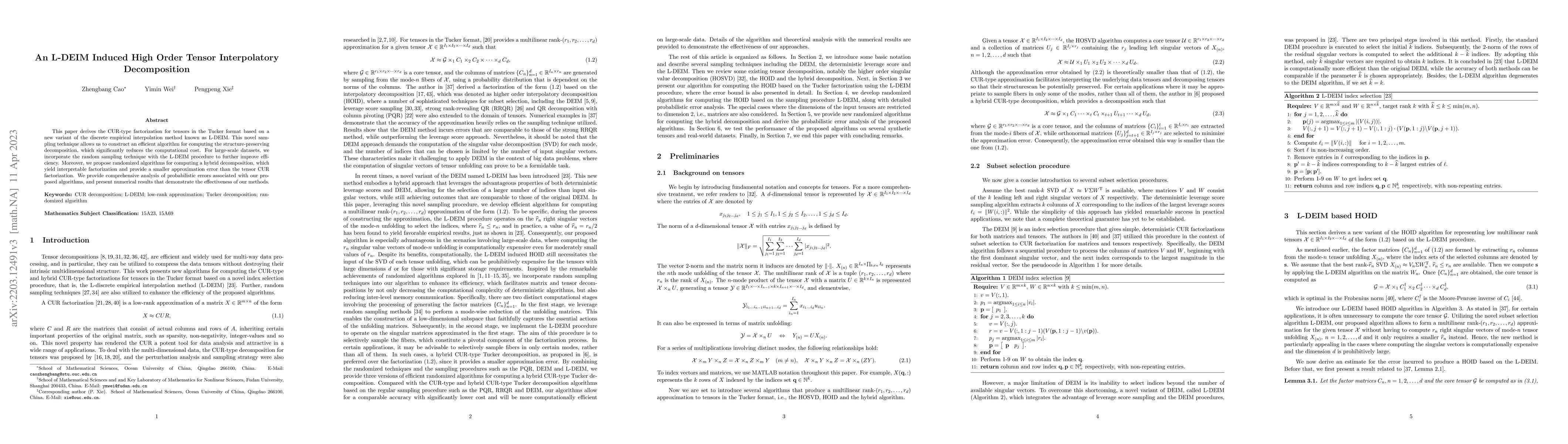 Thumbnail for An L-DEIM Induced High Order Tensor Interpolatory Decomposition