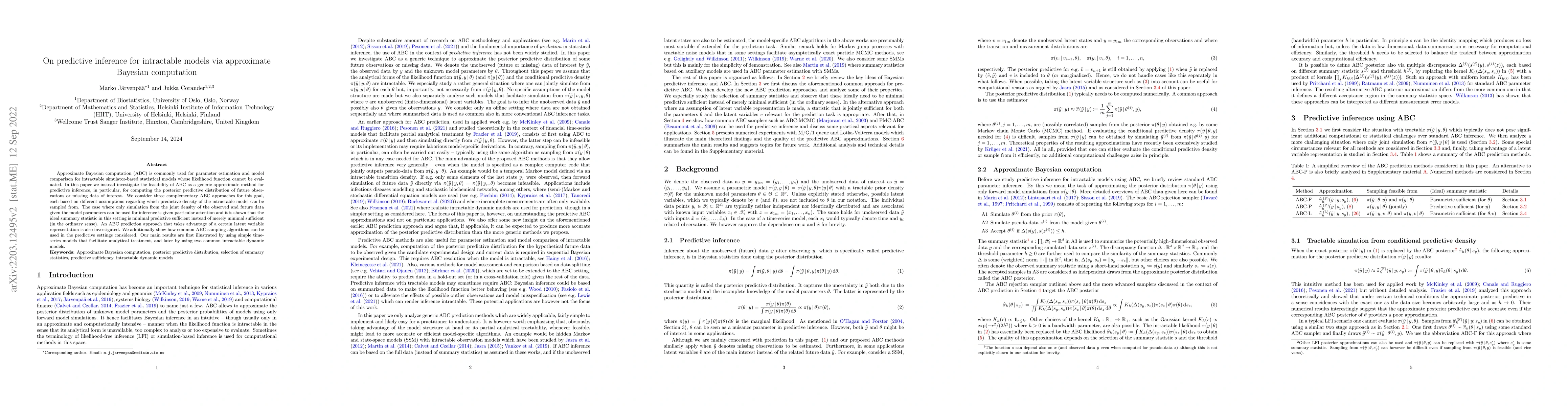 Thumbnail for On predictive inference for intractable models via approximate Bayesian
  computation
