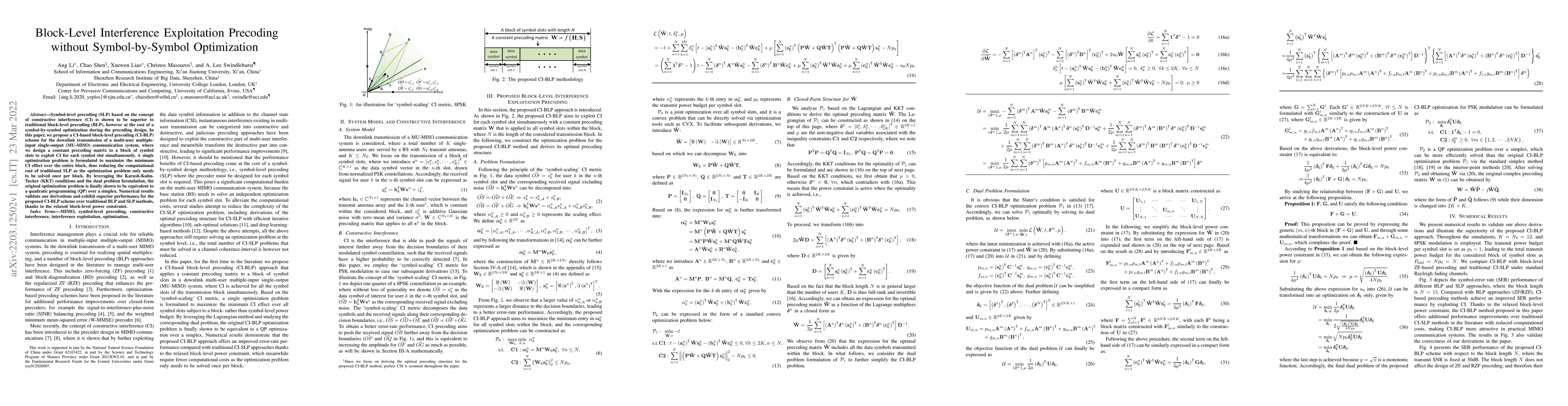 Thumbnail for Block-Level Interference Exploitation Precoding without Symbol-by-Symbol
  Optimization