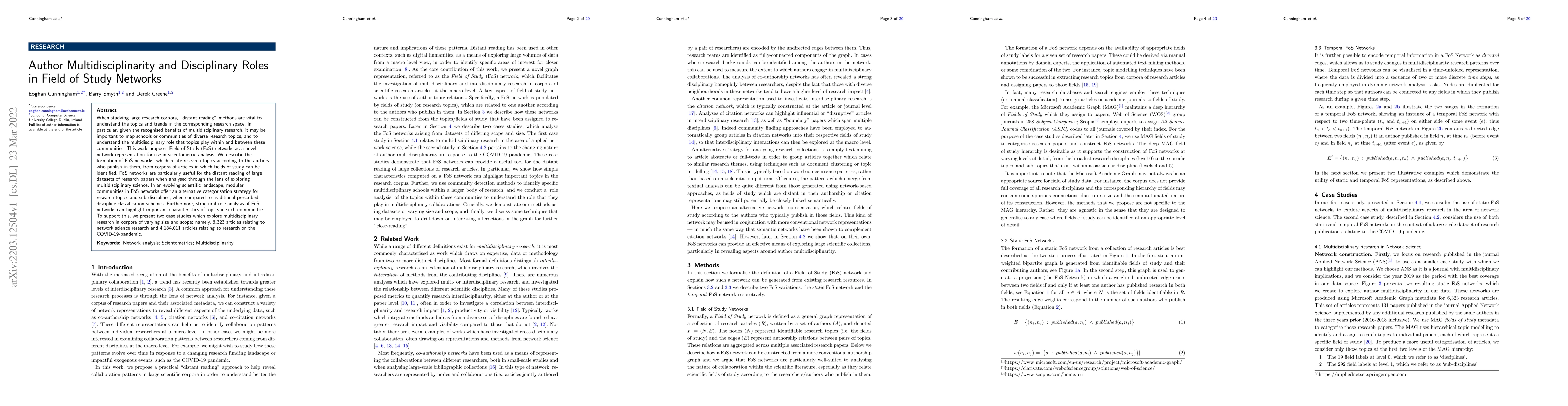 Thumbnail for Author Multidisciplinarity and Disciplinary Roles in Field of Study
  Networks
