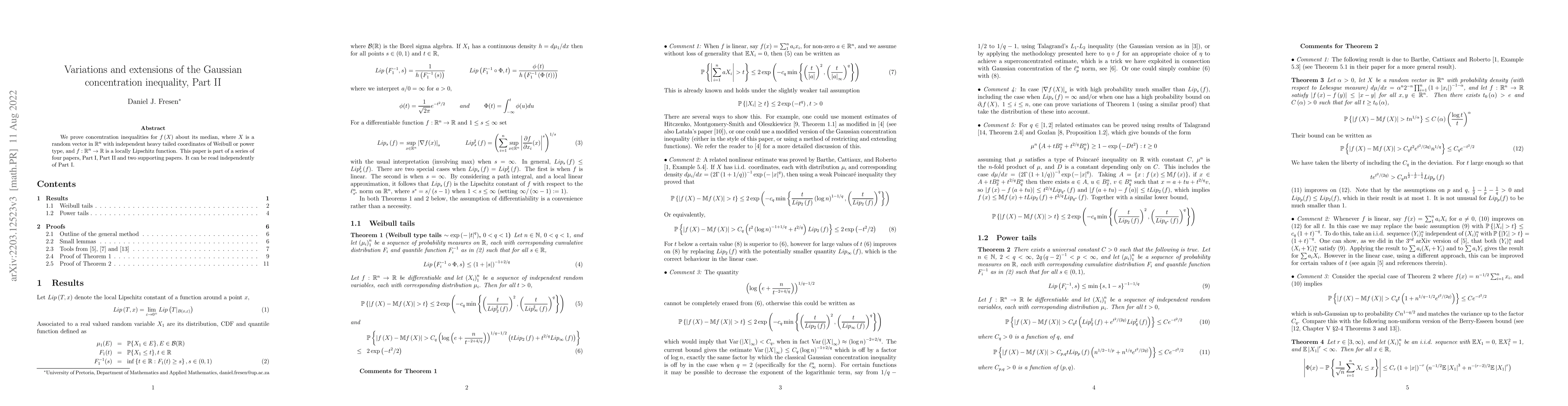 Thumbnail for Variations and extensions of the Gaussian concentration inequality, Part
  II