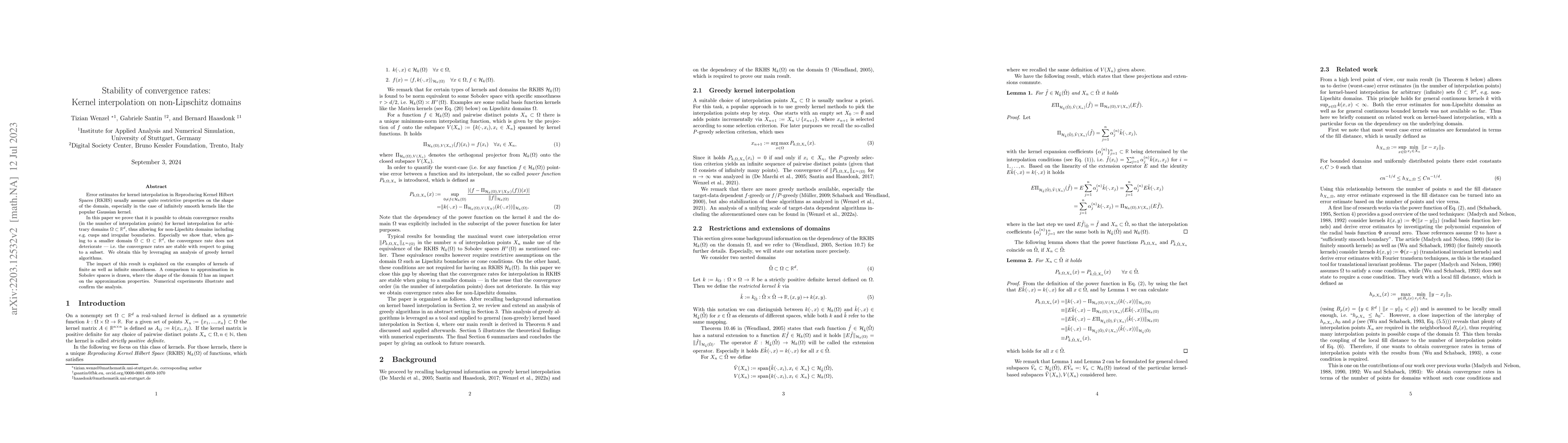 Thumbnail for Stability of convergence rates: Kernel interpolation on non-Lipschitz
  domains