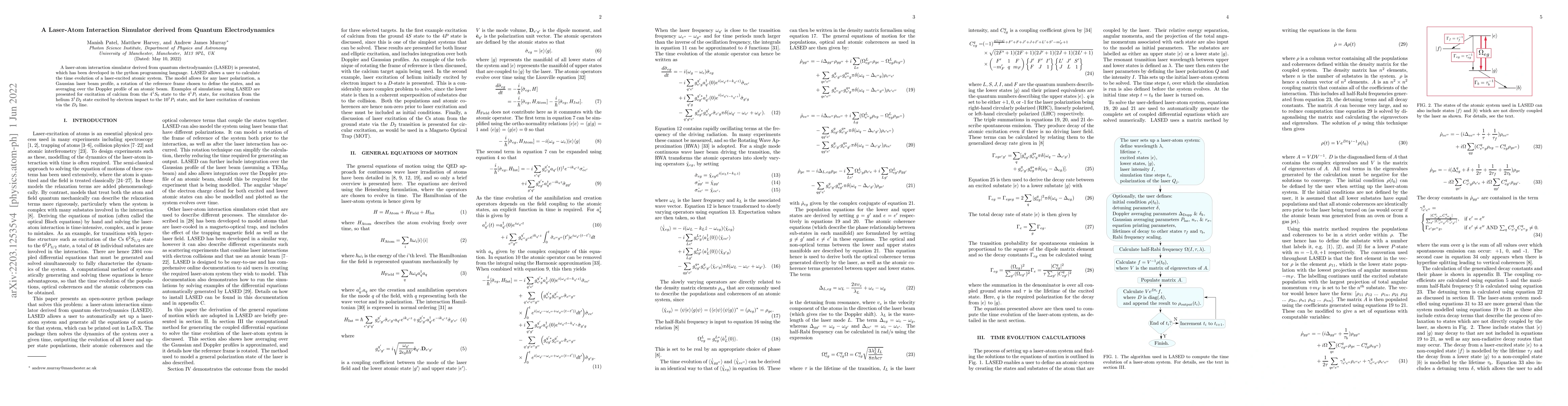 Thumbnail for LASED: A Laser-Atom Interaction Simulator derived from Quantum
  Electrodynamics