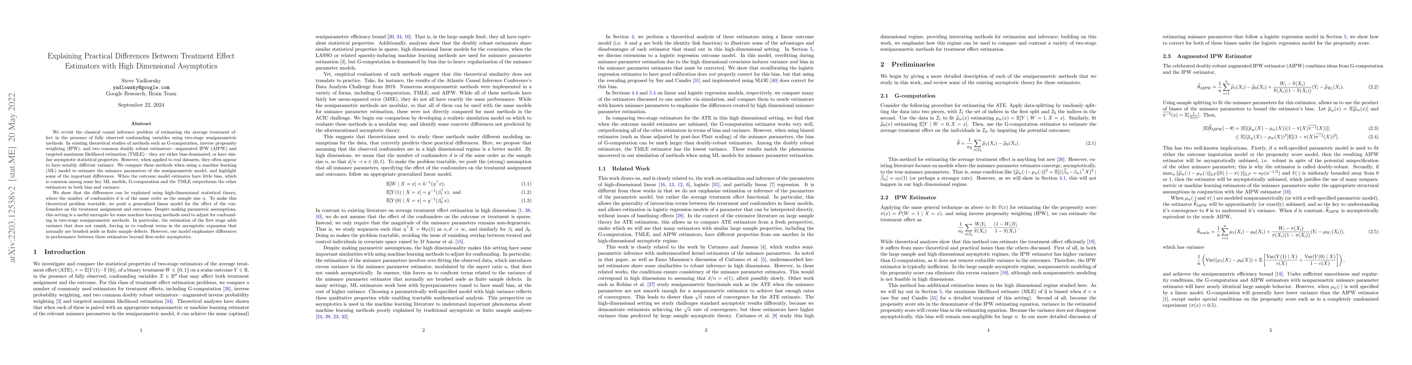Thumbnail for Explaining Practical Differences Between Treatment Effect Estimators
  with High Dimensional Asymptotics