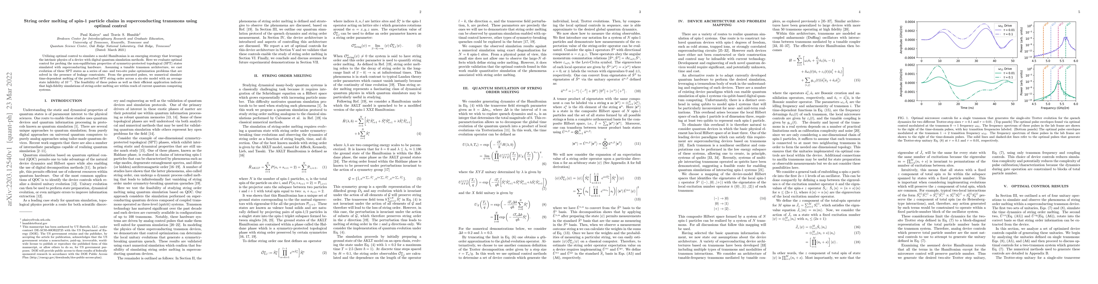 Thumbnail for String order melting of spin-1 particle chains in superconducting
  transmons using optimal control