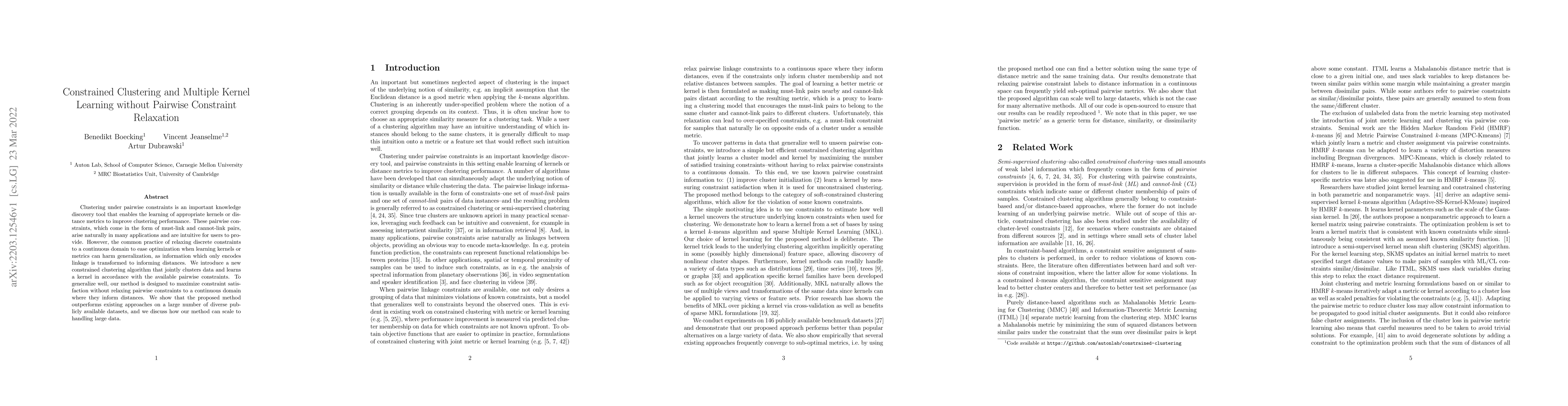 Thumbnail for Constrained Clustering and Multiple Kernel Learning without Pairwise
  Constraint Relaxation