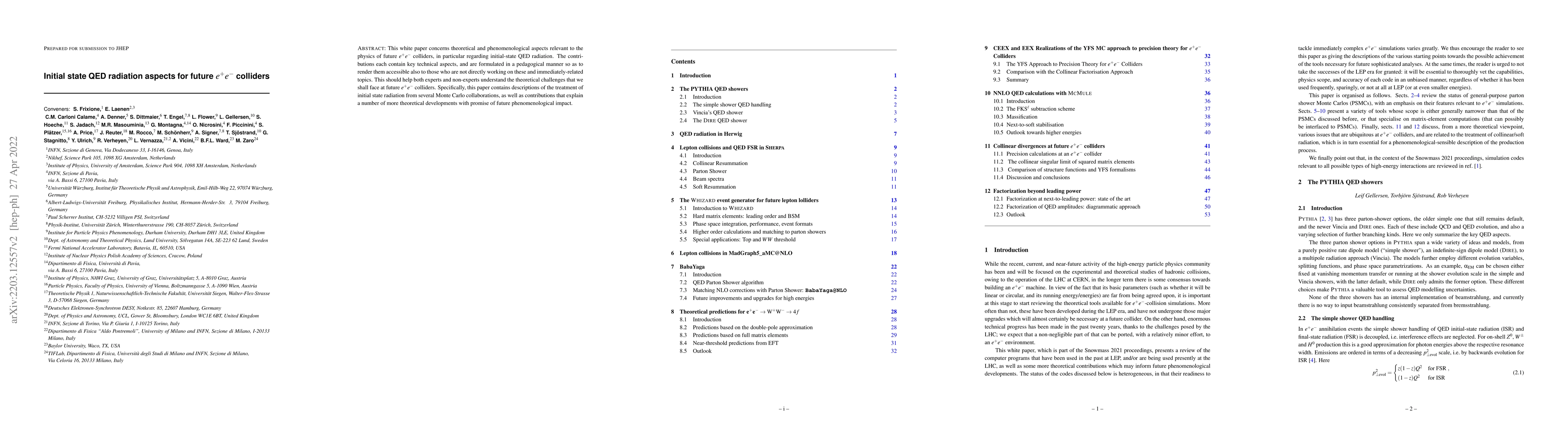 Thumbnail for Initial state QED radiation aspects for future $e^+e^-$ colliders