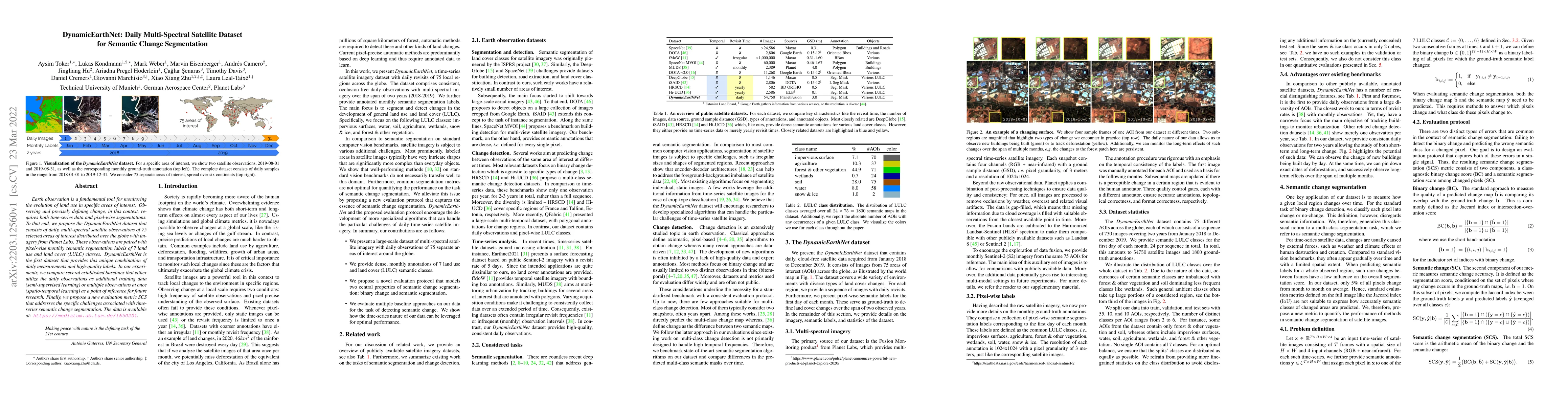Thumbnail for DynamicEarthNet: Daily Multi-Spectral Satellite Dataset for Semantic
  Change Segmentation