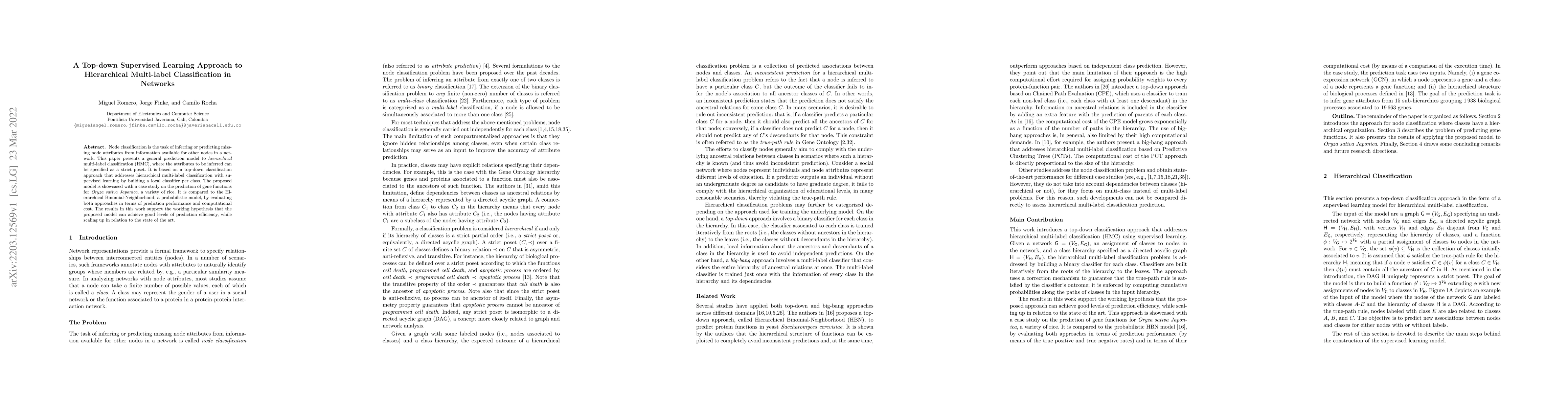 Thumbnail for A Top-down Supervised Learning Approach to Hierarchical Multi-label
  Classification in Networks