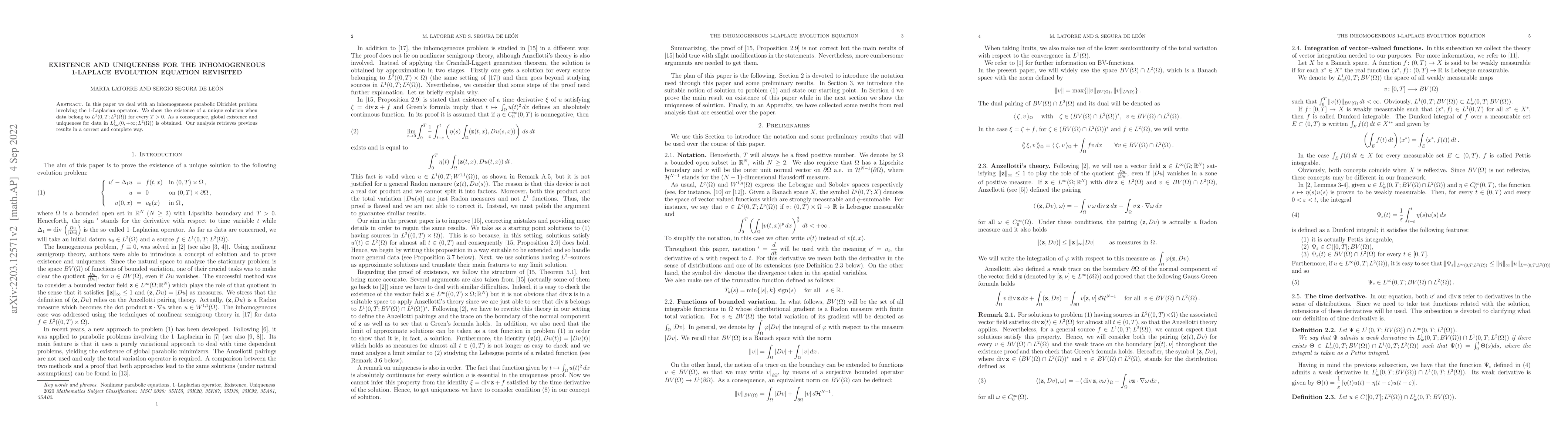 Thumbnail for Existence and uniqueness for the inhomogeneous 1-Laplace evolution
  equation revisited