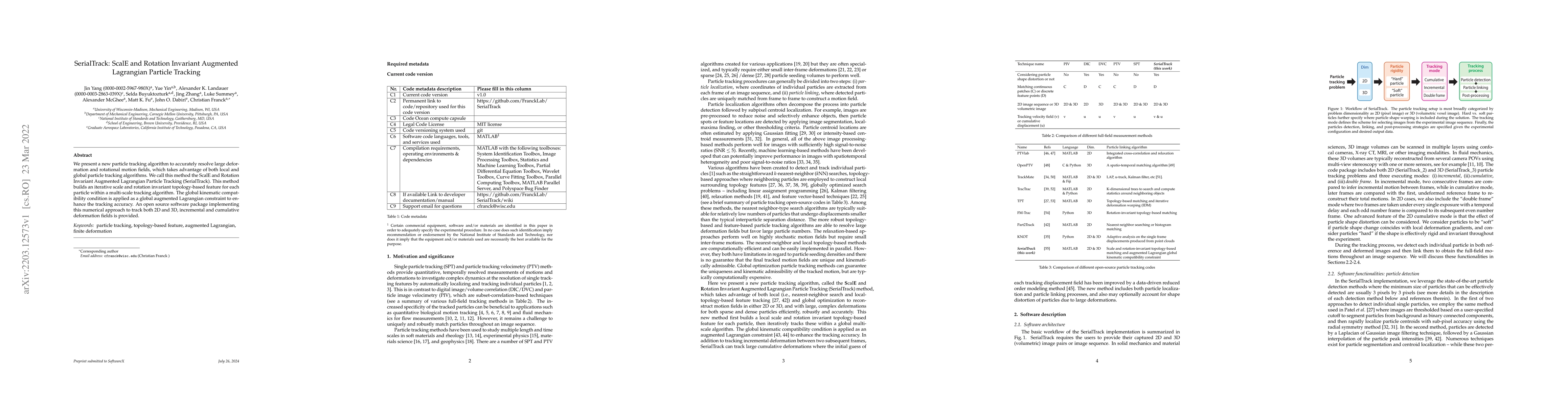 Thumbnail for SerialTrack: ScalE and Rotation Invariant Augmented Lagrangian Particle
  Tracking