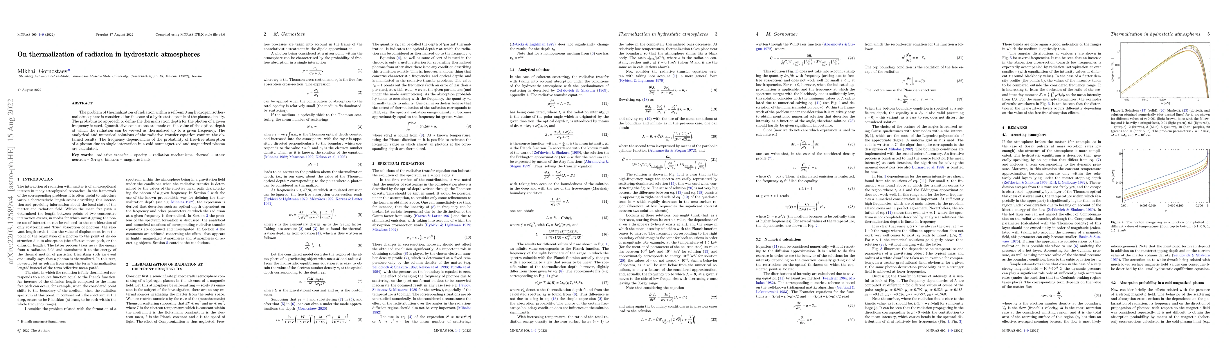 Thumbnail for On thermalization of radiation in hydrostatic atmospheres