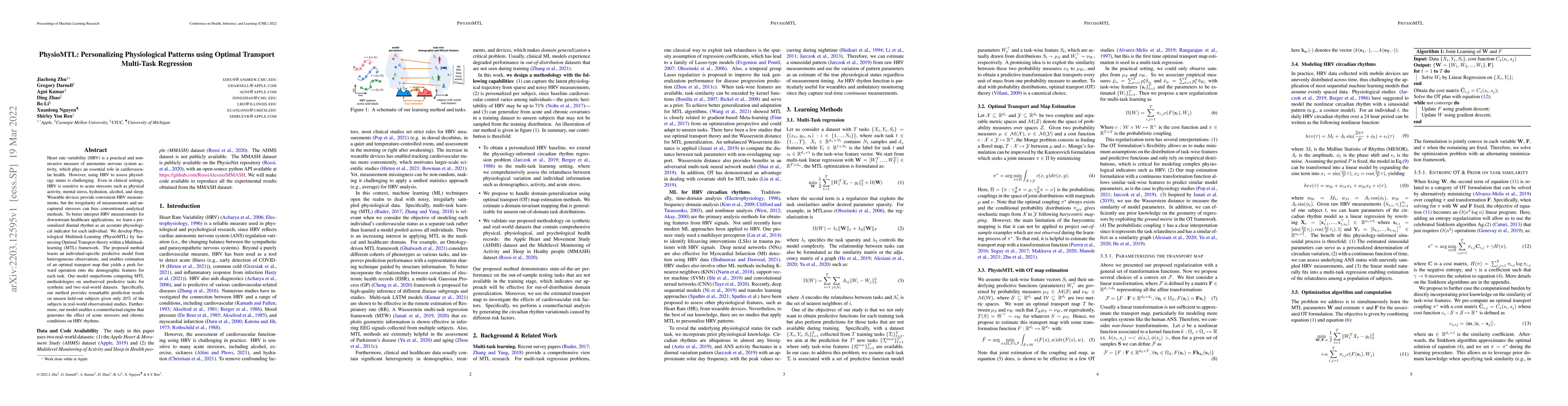 Thumbnail for PhysioMTL: Personalizing Physiological Patterns using Optimal Transport
  Multi-Task Regression