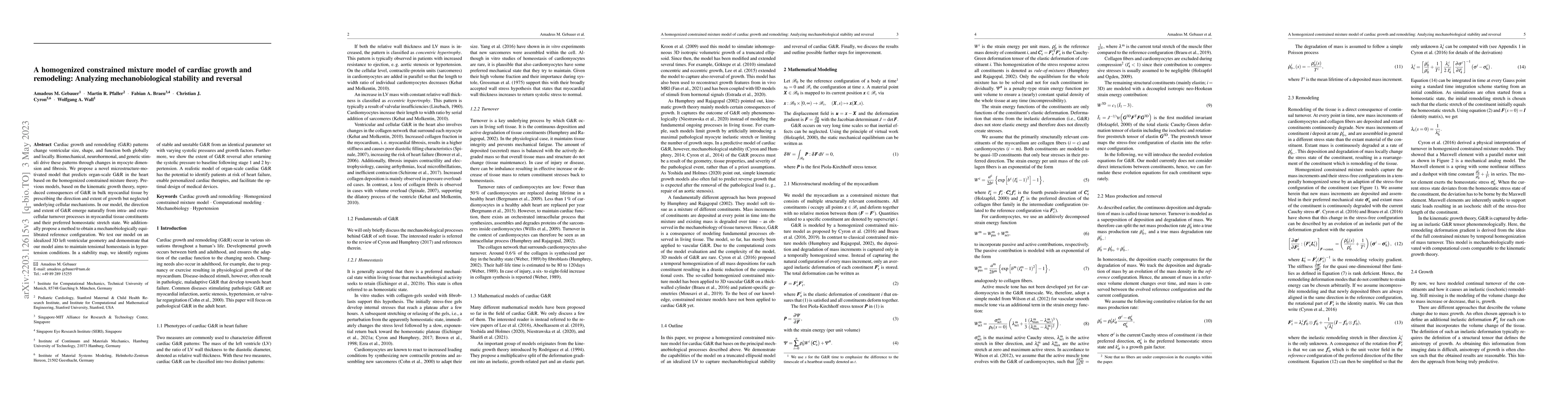 Thumbnail for A homogenized constrained mixture model of cardiac growth and
  remodeling: Analyzing mechanobiological stability and reversal