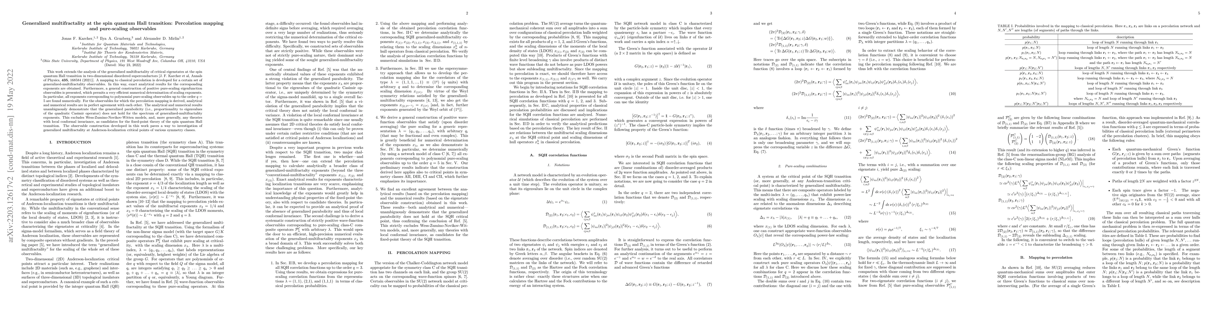 Thumbnail for Generalized multifractality at the spin quantum Hall transition:
  Percolation mapping and pure-scaling observables