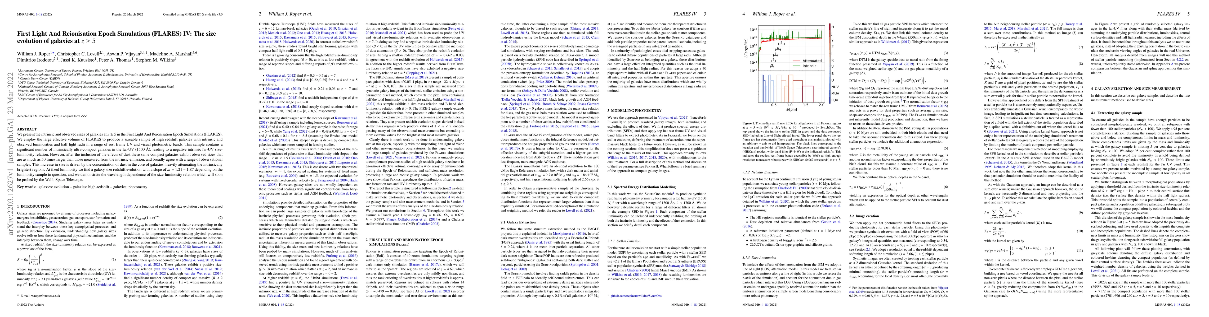 Thumbnail for First Light And Reionisation Epoch Simulations (FLARES) IV: The size
  evolution of galaxies at $z\geq5$