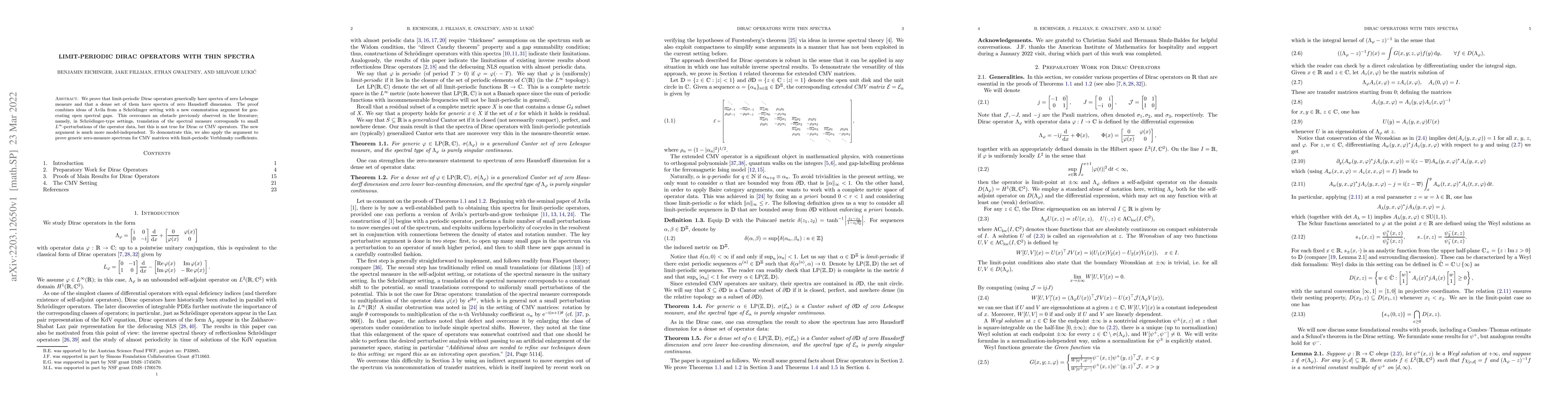 Thumbnail for Limit-Periodic Dirac Operators with Thin Spectra