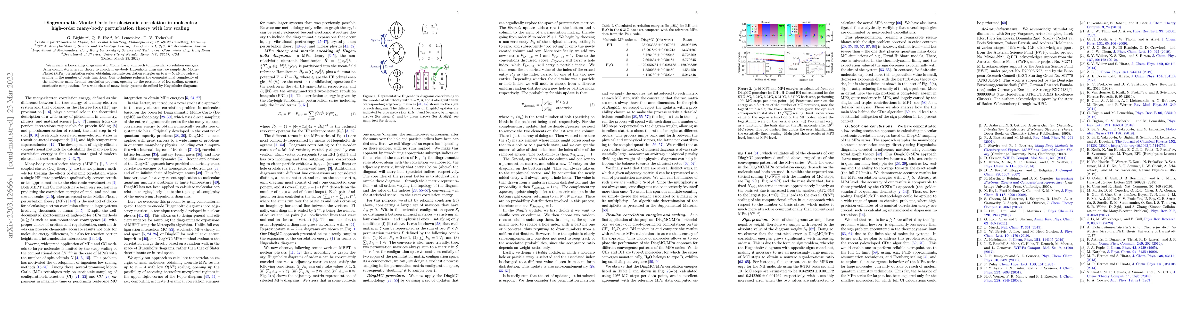 Thumbnail for Diagrammatic Monte Carlo for electronic correlation in molecules:
  high-order many-body perturbation theory with low scaling