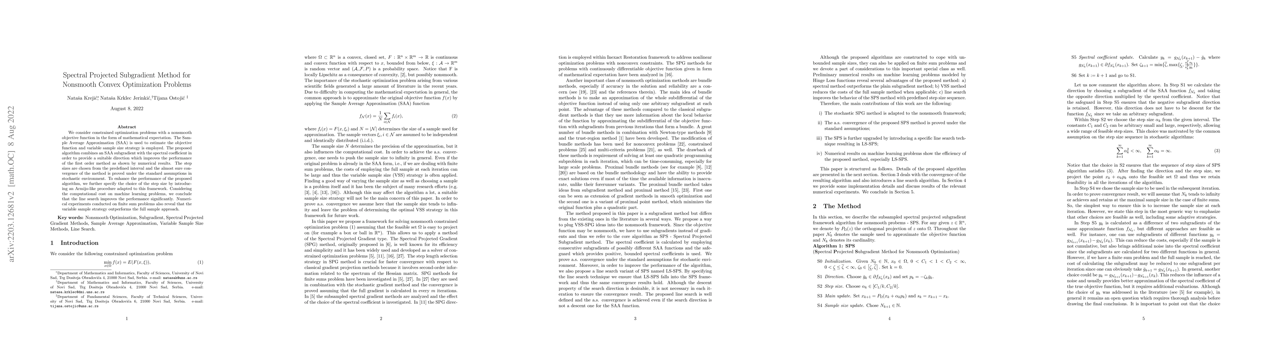 Thumbnail for Spectral Projected Subgradient Method for Nonsmooth Convex Optimization
  Problems