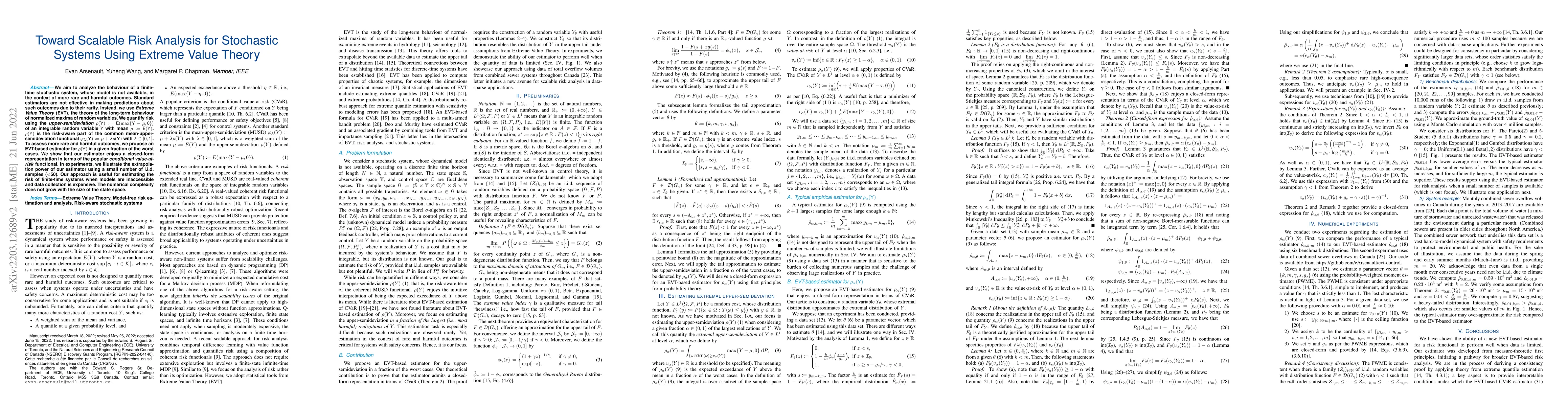 Thumbnail for Toward Scalable Risk Analysis for Stochastic Systems Using Extreme Value
  Theory