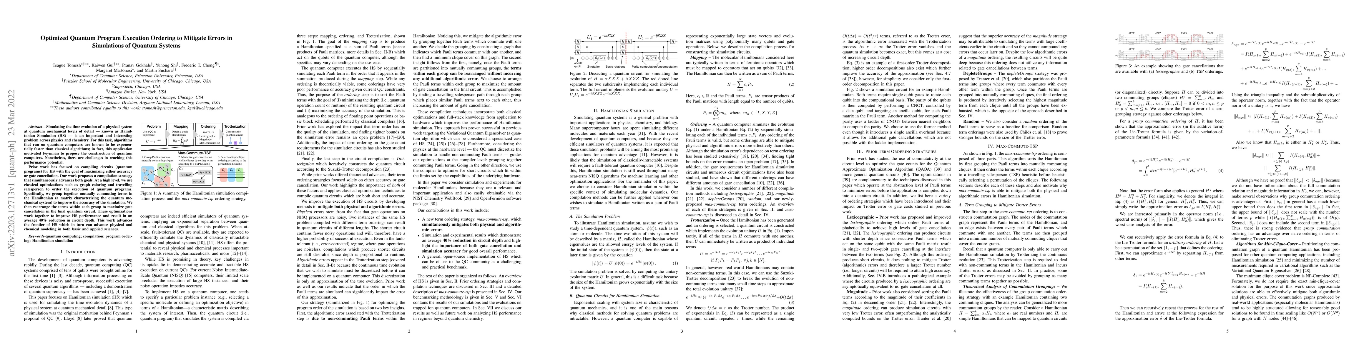 Thumbnail for Optimized Quantum Program Execution Ordering to Mitigate Errors in
  Simulations of Quantum Systems