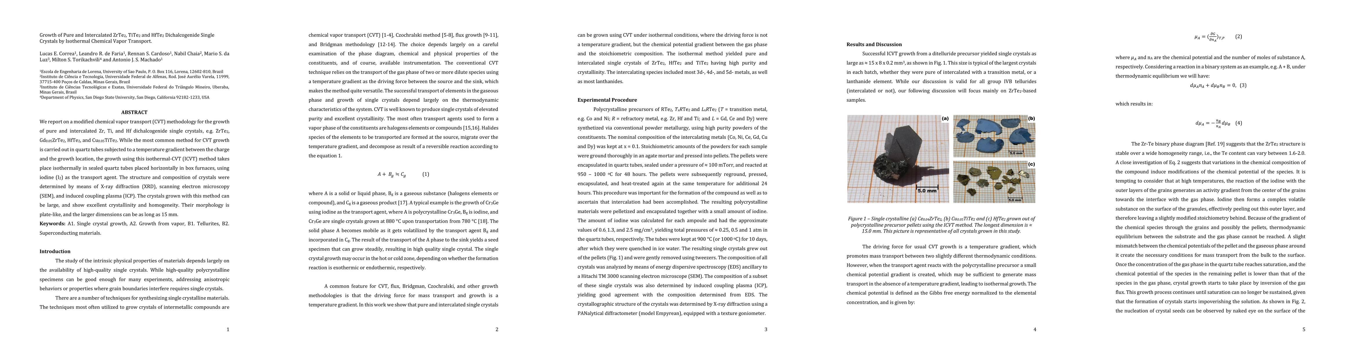 Thumbnail for Growth of Pure and Intercalated ZrTe2, TiTe2 and HfTe2 Dichalcogenide
  Single Crystals by Isothermal Chemical Vapor Transport