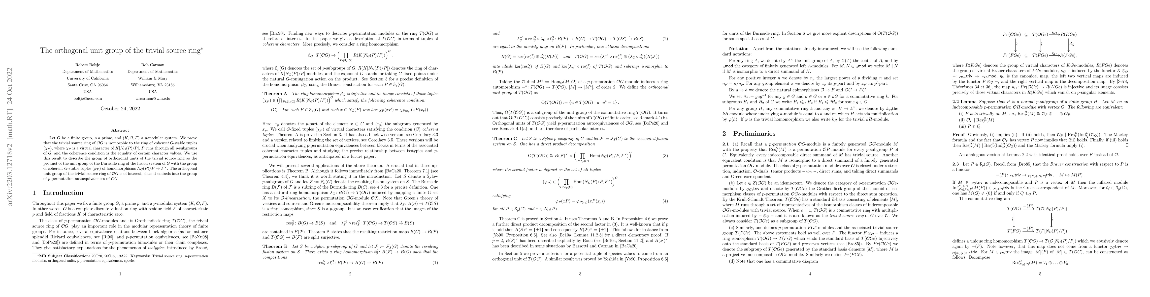 Thumbnail for The orthogonal unit group of the trivial source ring