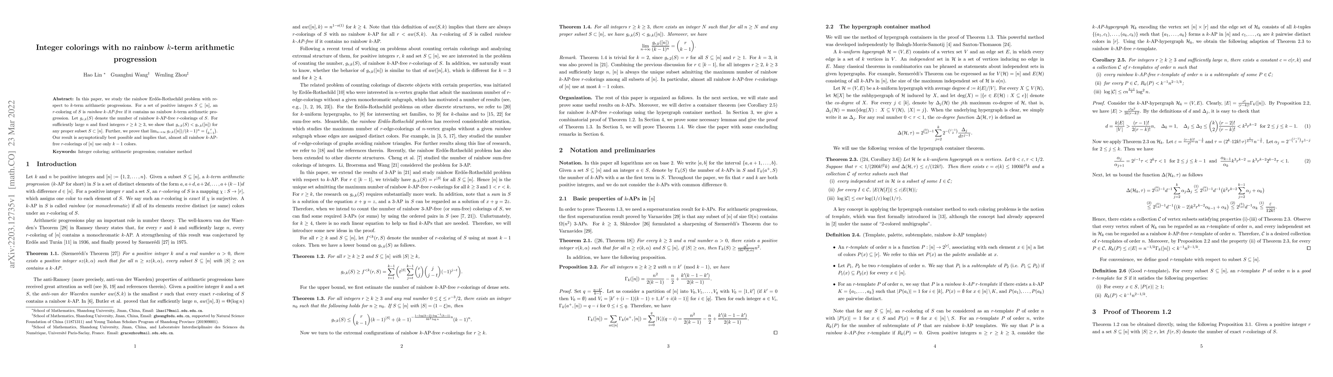 Thumbnail for Integer colorings with no rainbow $k$-term arithmetic progression