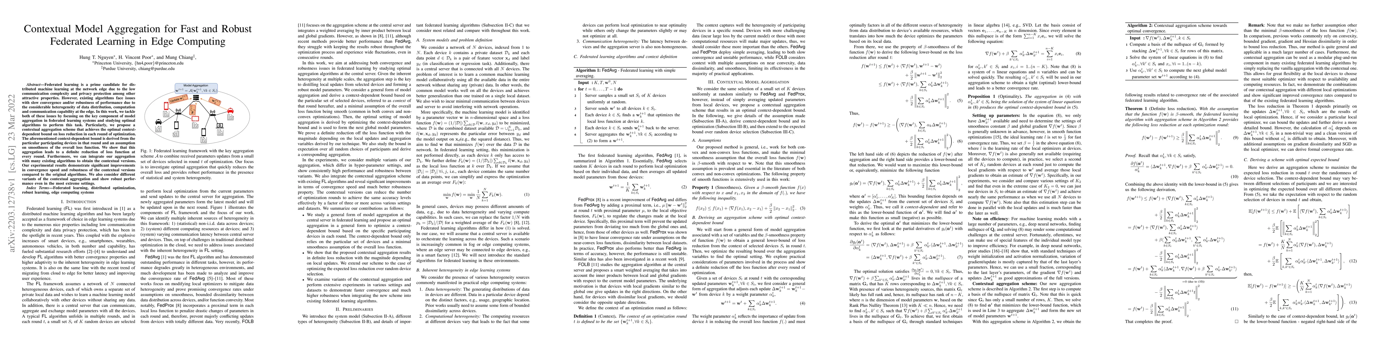 Thumbnail for Contextual Model Aggregation for Fast and Robust Federated Learning in
  Edge Computing