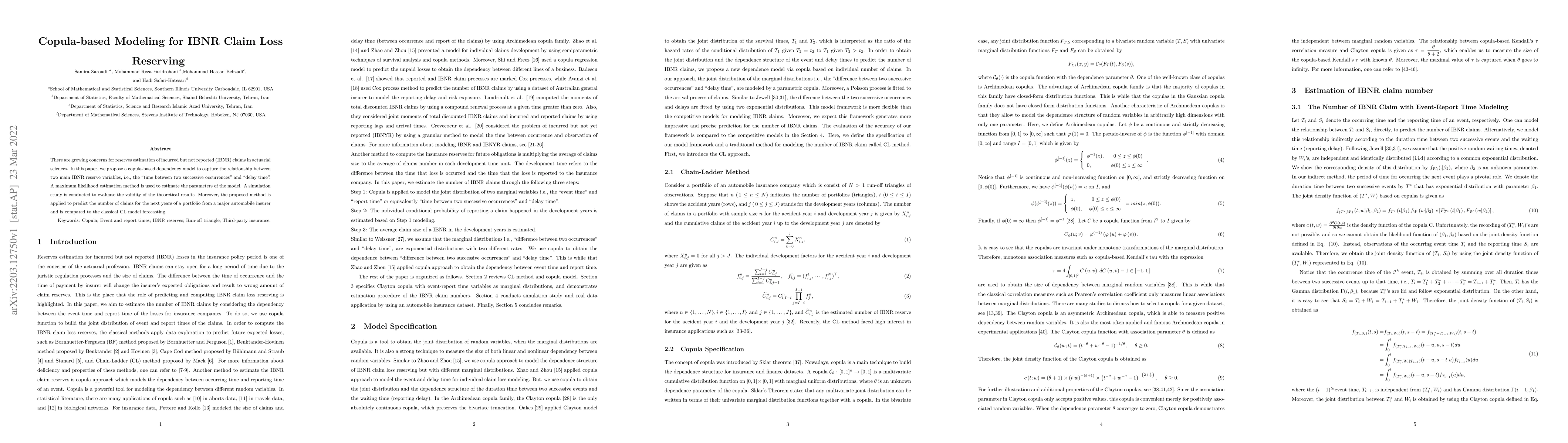Thumbnail for Copula-based Modeling for IBNR Claim Loss Reserving