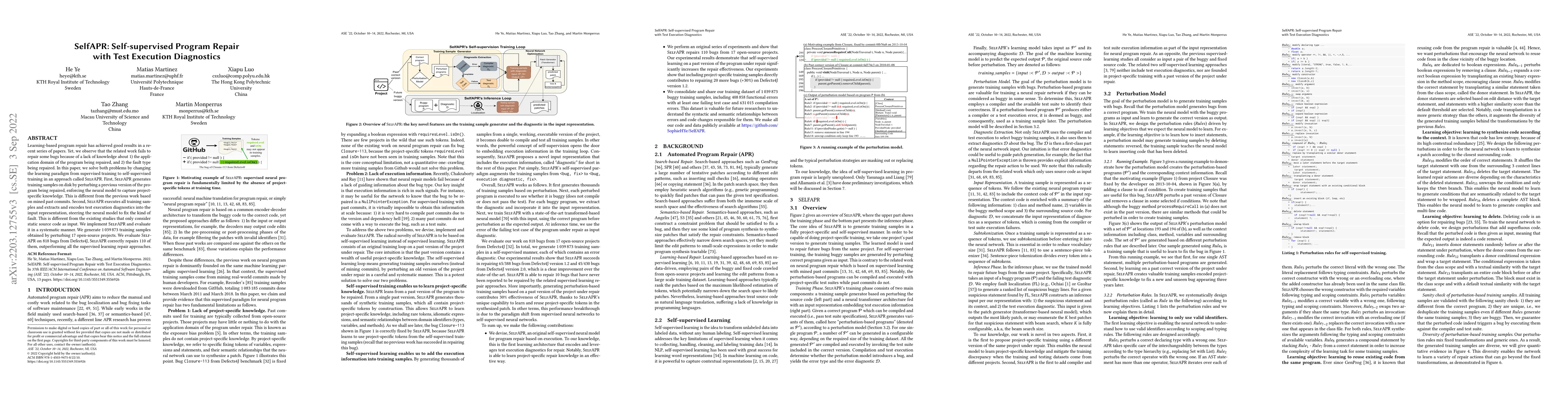Thumbnail for SelfAPR: Self-supervised Program Repair with Test Execution Diagnostics