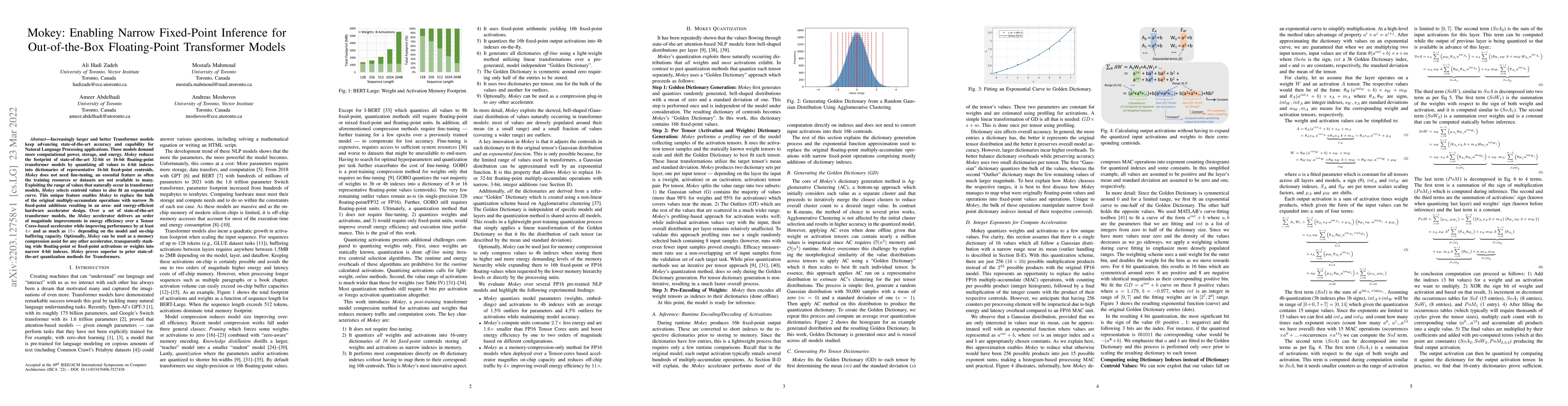Thumbnail for Mokey: Enabling Narrow Fixed-Point Inference for Out-of-the-Box
  Floating-Point Transformer Models