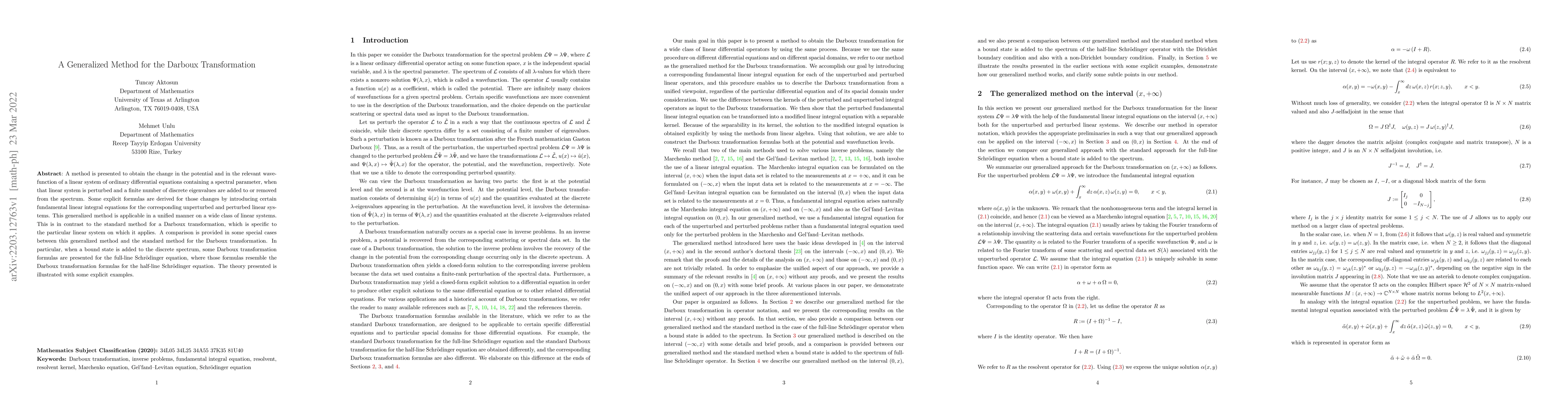 Thumbnail for A Generalized Method for the Darboux Transformation