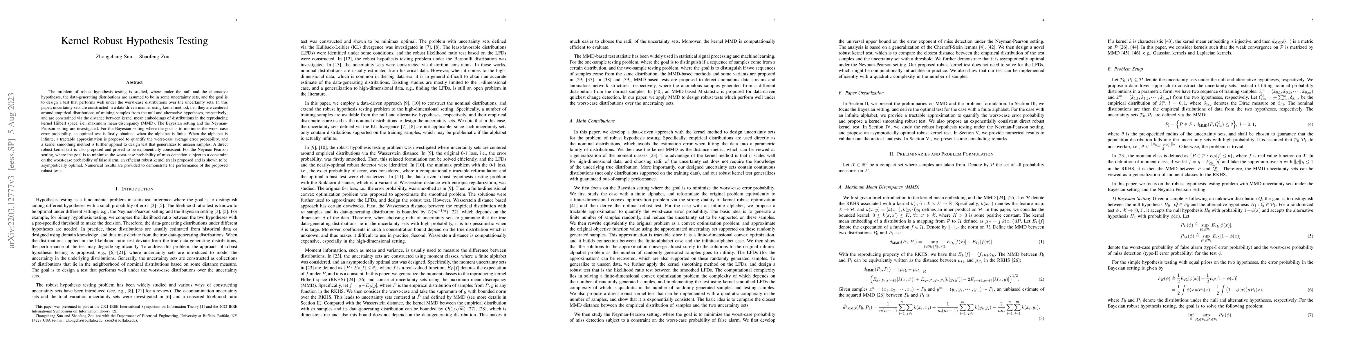 Thumbnail for Kernel Robust Hypothesis Testing