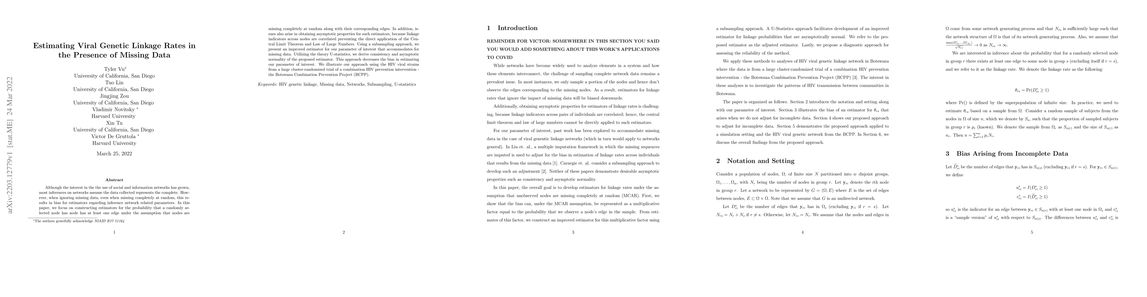 Thumbnail for Estimating Viral Genetic Linkage Rates in the Presence of Missing Data